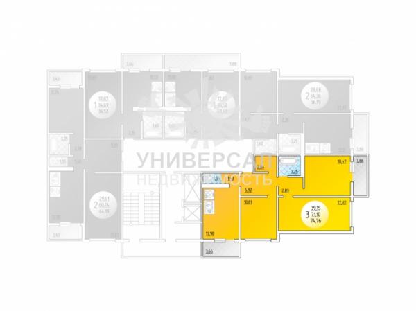 Продается трехкомнатная квартира в новостройке, 3/17 эт., 2 700 000 руб., Петренко, СЖМ